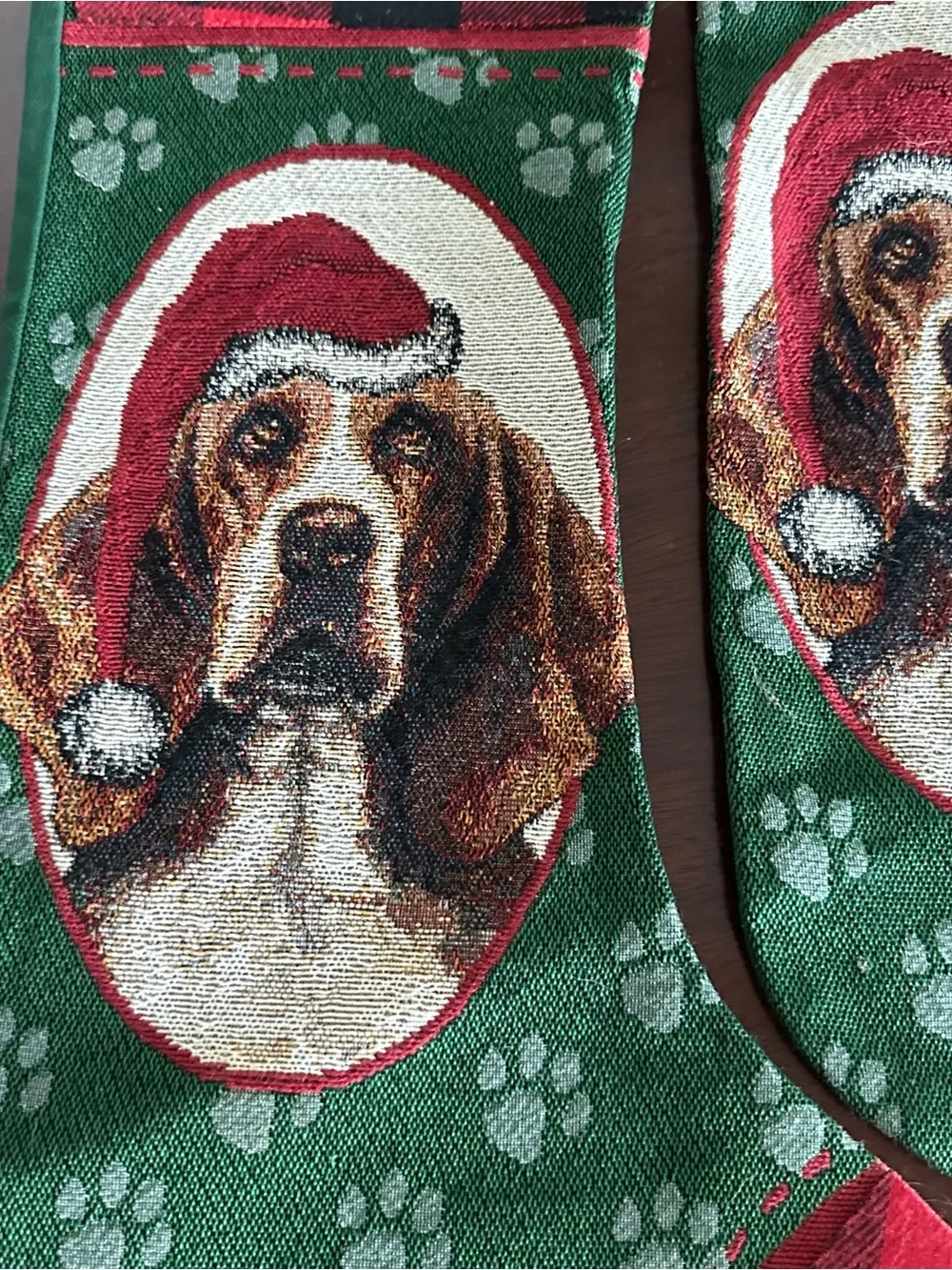 Pair Of Linda Picken Christmas Stocking Basset Hound Dog 18